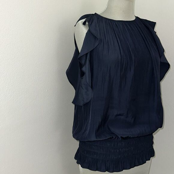 EUC Ramy Brook navy blue silk flutter sleeve tank small s elastic waist - Picture 1 of 6